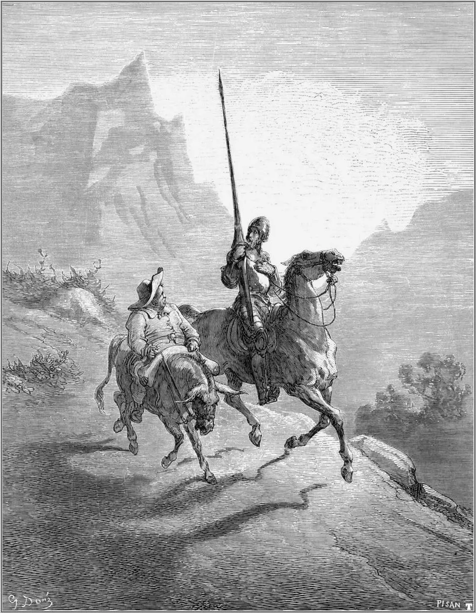 Don Quixote and Sancho Setting Out by Gustave Doré (1863) - The knight and his squire beginning their quest, embodying the courage to start despite uncertainty