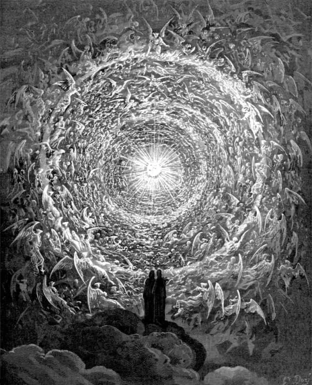 Vision of the Empyrean by Gustave Doré (1866) - The highest heaven depicted as radiant light with souls arranged in divine order